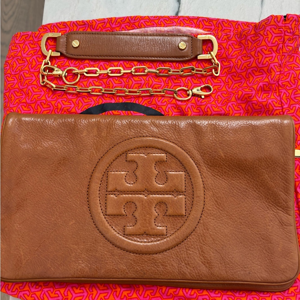 TORY BURCH BOMBE REVA LEATHER CLUTCH CROSSBODY BAG